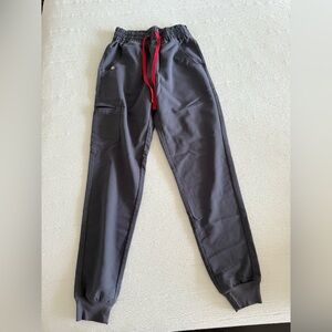 Figs Gray and Red Track Pants Joggers